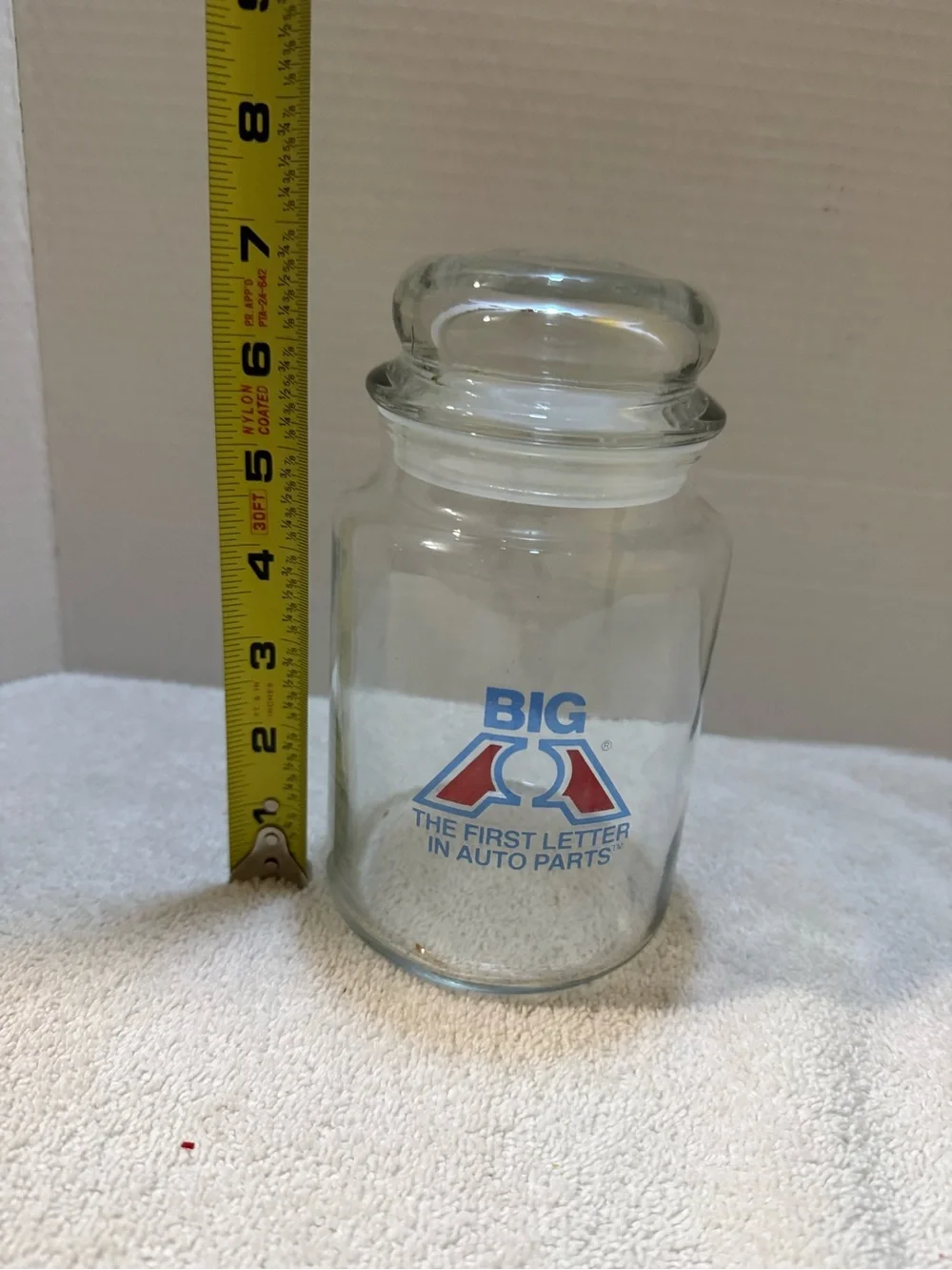 Vintage rare Big A auto parts glass jar
